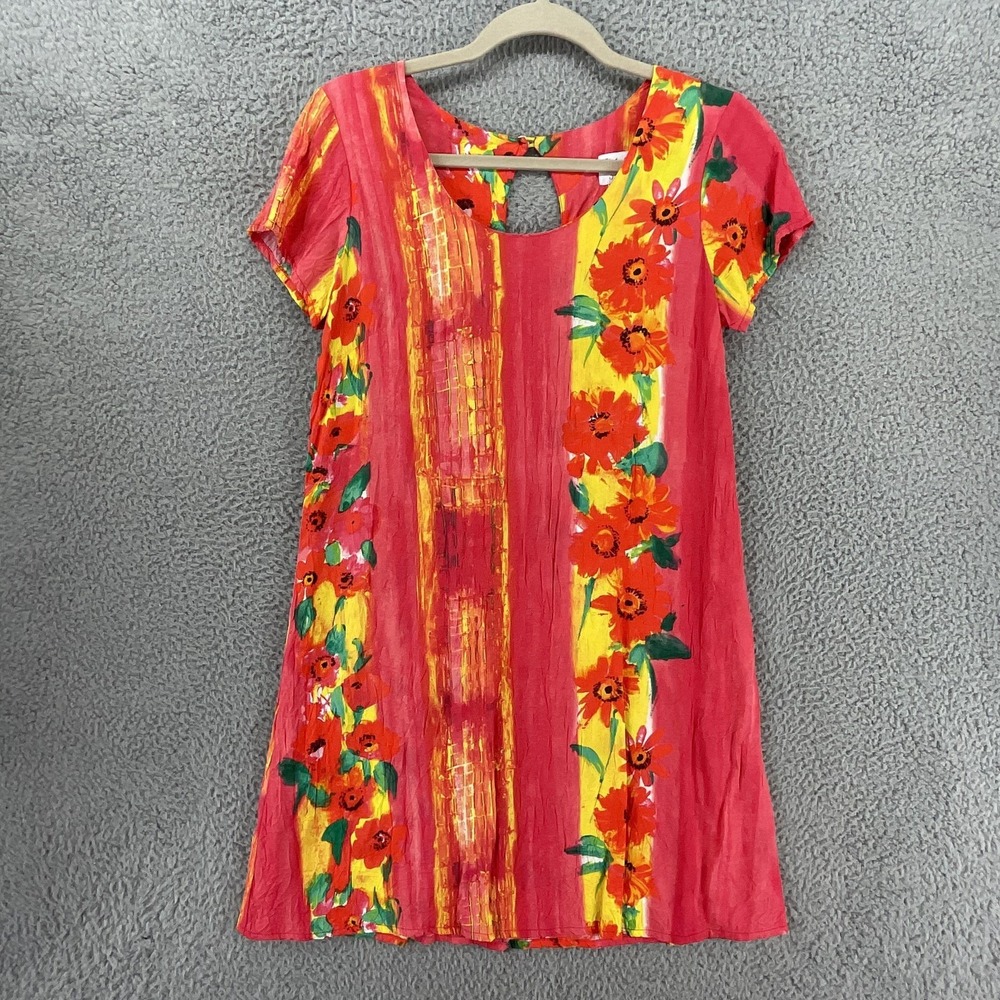 Hula Moon Jams World Dress Womens‎ S Pink Floral Fire Daisy Trapeze Swing Summer